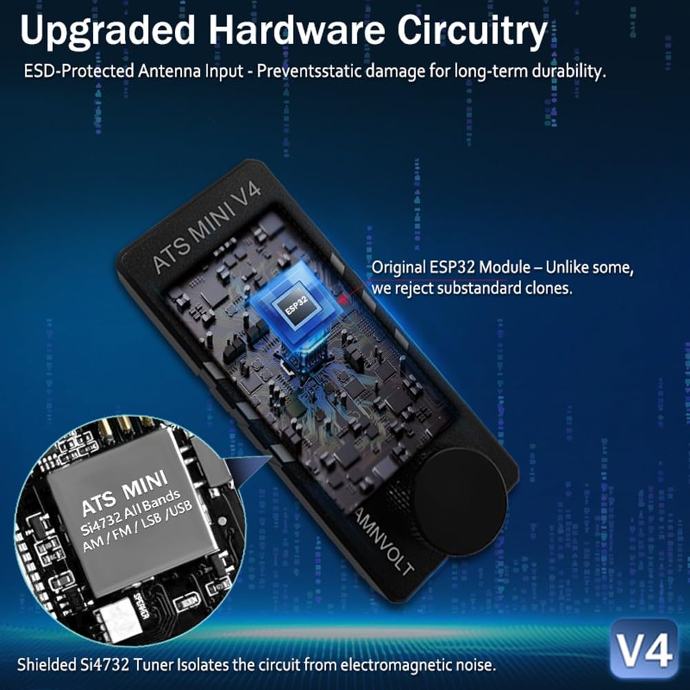 Portatile V4 per ATS per MINI per radio SI4732, circuito cuffie integrato per ricevitore modulo ESP32 da 1,9 pollici IPS ad alta definizione schermo a colori Pocket Radio per escursionismo e campeggio