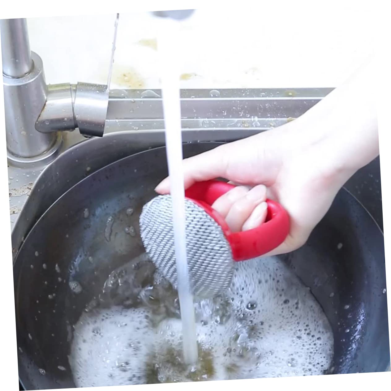 Didiseaon Cepillo De Alambre De Acero Inoxidable con Mango Largo, Cepillo para Limpiar Platos y Ollas, Resistente, Diseño Ergonómico, Color Rojo, Uso Doméstico, Herramienta De Limpieza De Cocina
