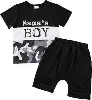 Ofanyia Baby,Clothing,Baby Boys 0-24m,Outfits & Clothing Sets Boys Summer Clothes Set Kids Mama's Boy Camouflage Short Sleeve T-shirt Ripped Shorts Pants baby boy clothes Little Boy Clothing 2PCS Cotton Summer Outfits Set