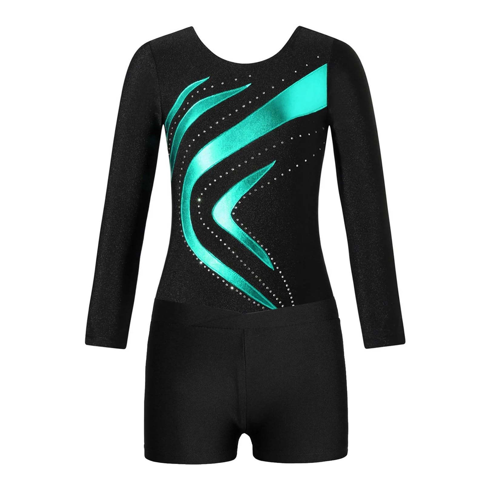 Maillot Gimnasia Ritmica Body de Leotardo de Gimnasia de retales for niños, Conjuntos de Ropa de Baile de Manga Larga, Traje de Ballet for niñas, Mono de Patinaje artístico(Gold,12)