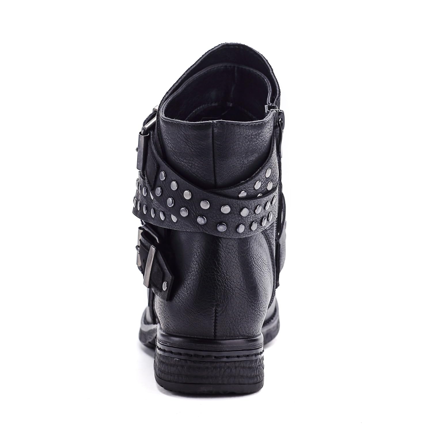 Pogolino Damen Biker Boots Nieten flach Stiefeletten Stiefel