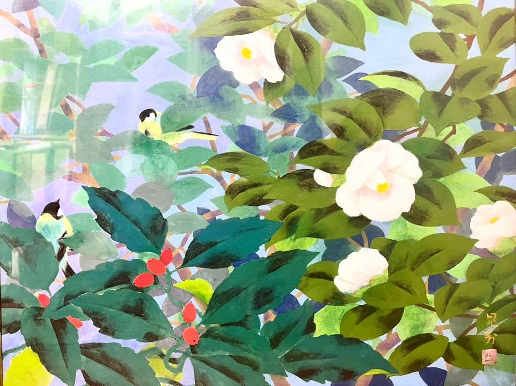 Amazon.co.jp: 日本画家 三輪晁勢 岩彩 「 花鳥 」 10号 シール