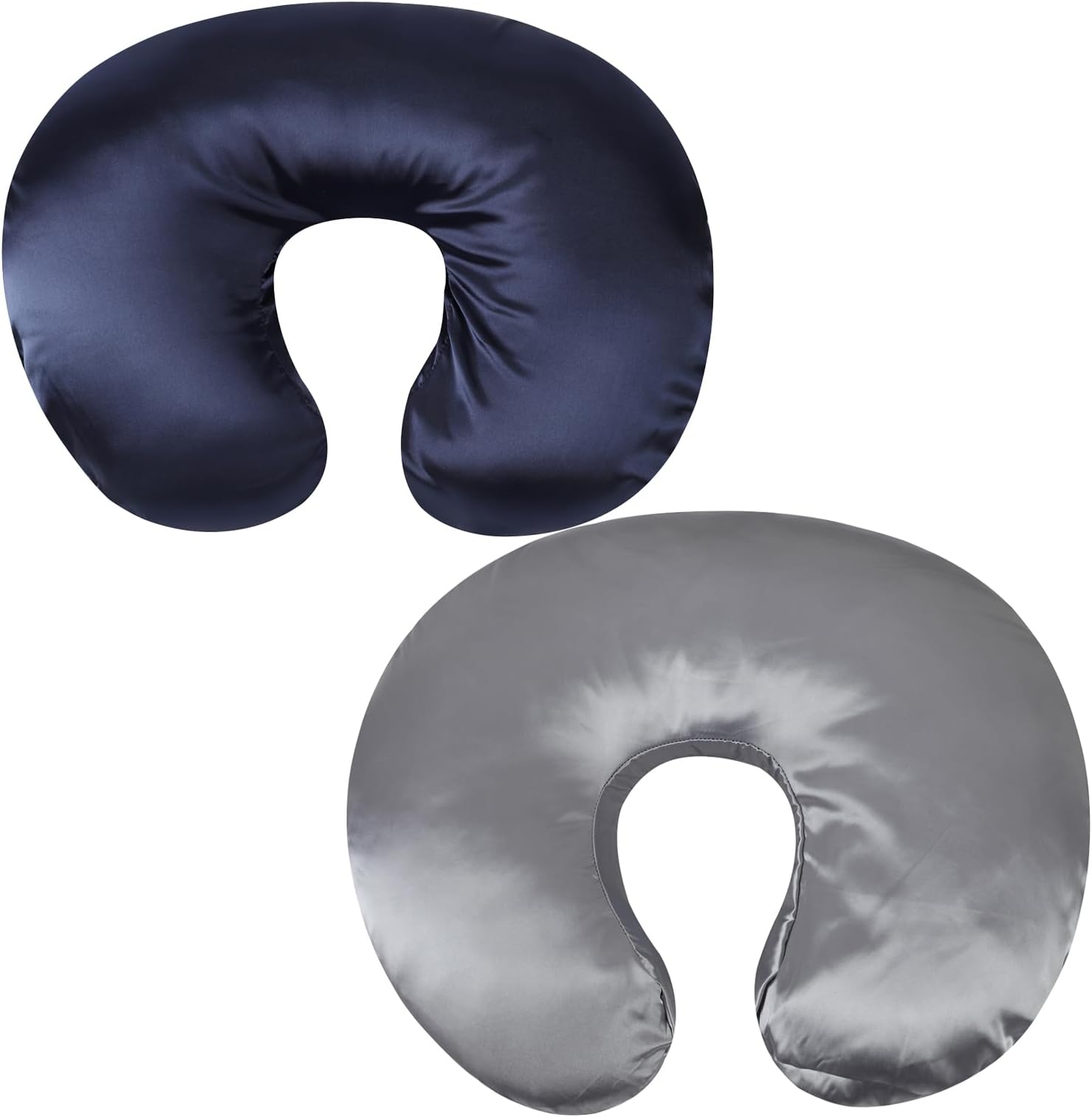 Satin Nursing Pillow Cover Set 2 Pack Ultra Soft Silk Compatible with Boppy Pillow for Breastfeeding Pillow Protect for Baby Hair and Skin Grey & Navy