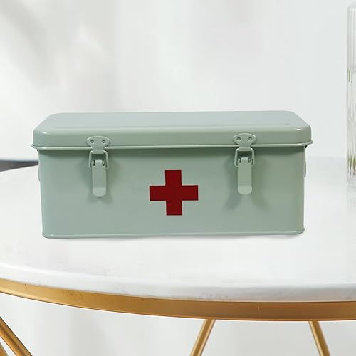 Vista 19 de Caja de primeros auxilios, botiquín de primeros auxilios, lata de almacenamiento de medicamentos de metal, caja vacía de primeros auxilios con Blanco