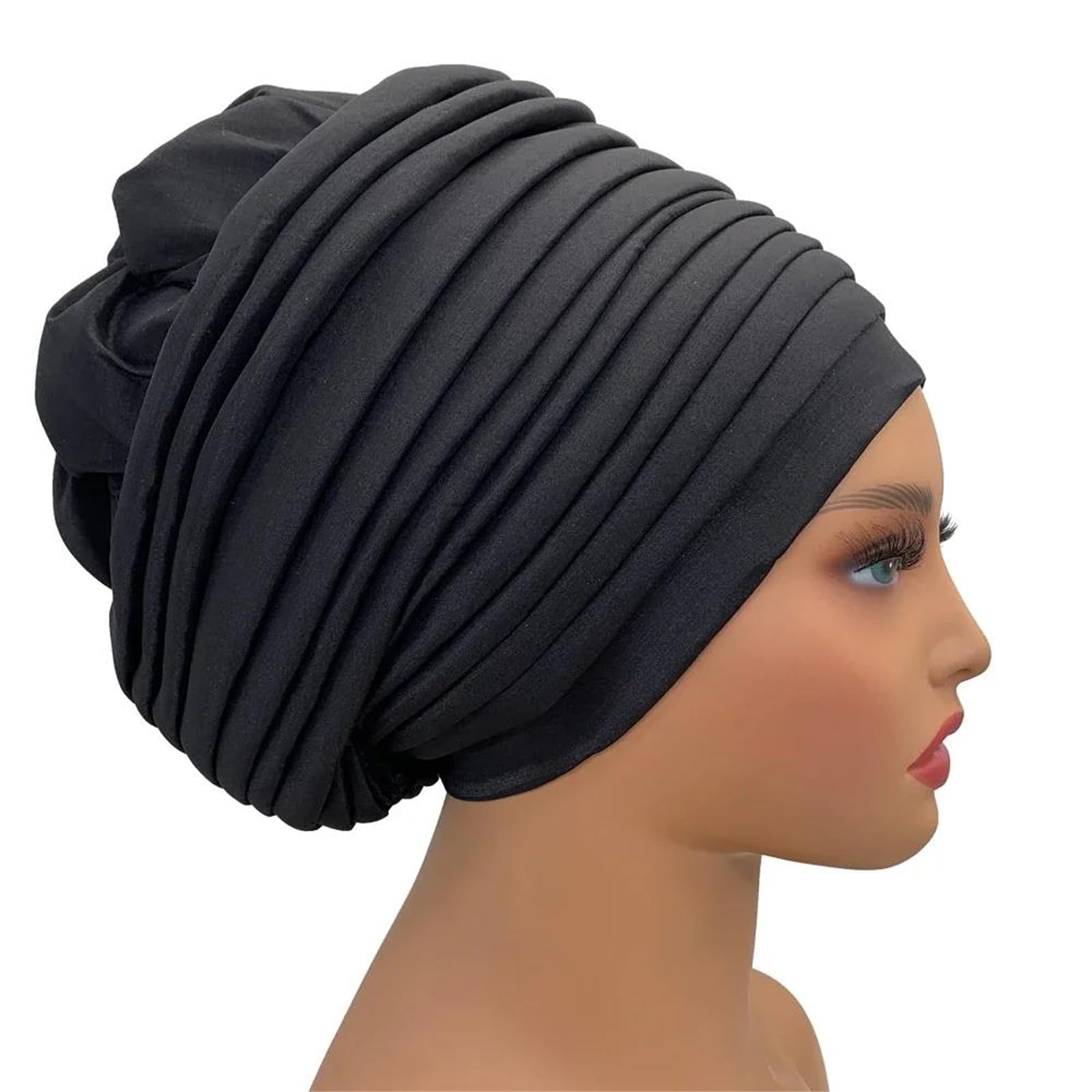 Turbante da donna in seta grezza pieghettato berretto pre-legato copricapo per festa di nozze cappello hijab con leggero allungamento