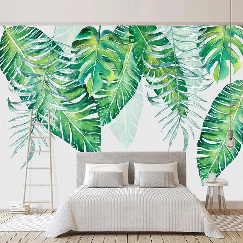 Papier peint feuilles fraîches 3D autocollant pour rénover un mur de salon