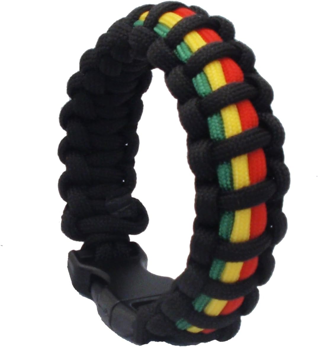 RootsBay 550 Paracord Survival Bracelet Rasta woven Solomon Bar/Cobra Weave - Black