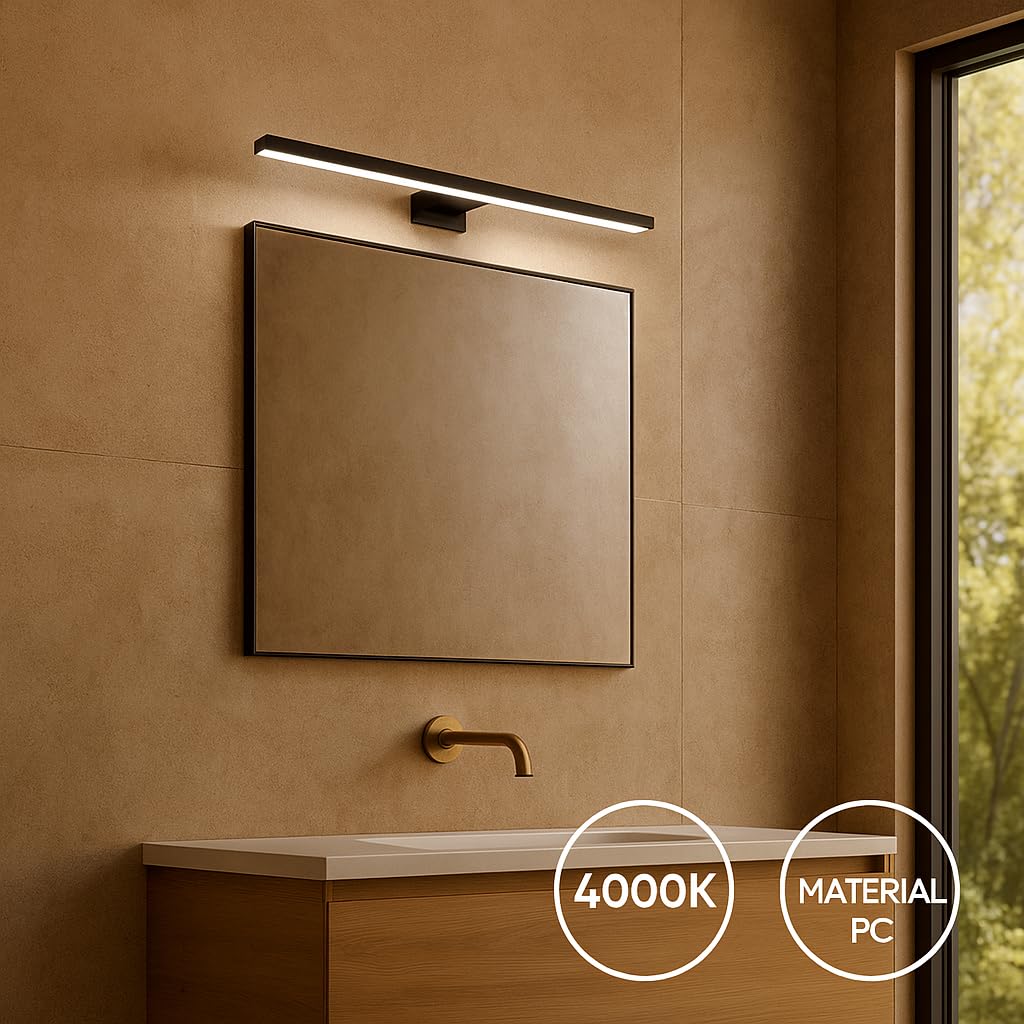 M Ledme - Lampa ścienna LED do lustra łazienkowego Plex 8 W 40 cm, neutralna biel 4000 K, wodoodporna IP44, mocowana do lustra, mebli lub ścian, 400 x 51 x 128 mm (wys.)