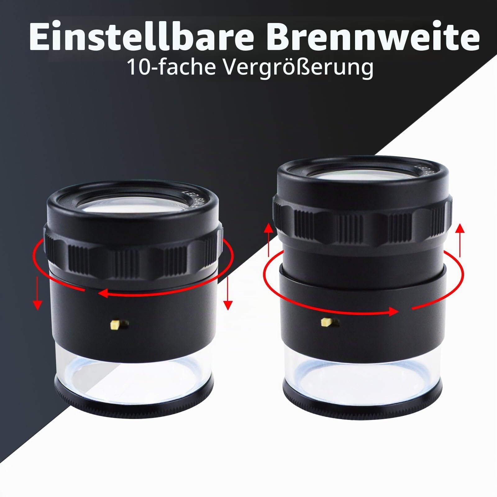 Schmucklupe, LED-Skalenlupe 10x Vergrößerung mit 8 LEDs und Einstellbarer Brennweite, Juwelierlupe für Schmuck, Edelsteine, Münzen, Hobby, Diamanten (Austauschbare Skala)