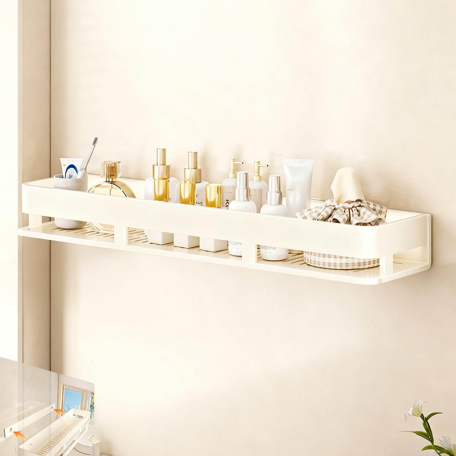 Premium Carbon Steel Shower Shelf Rustproof Bathroom Organizer No Drill Shelves for Shower Caddy Waterproof Storage with Strong