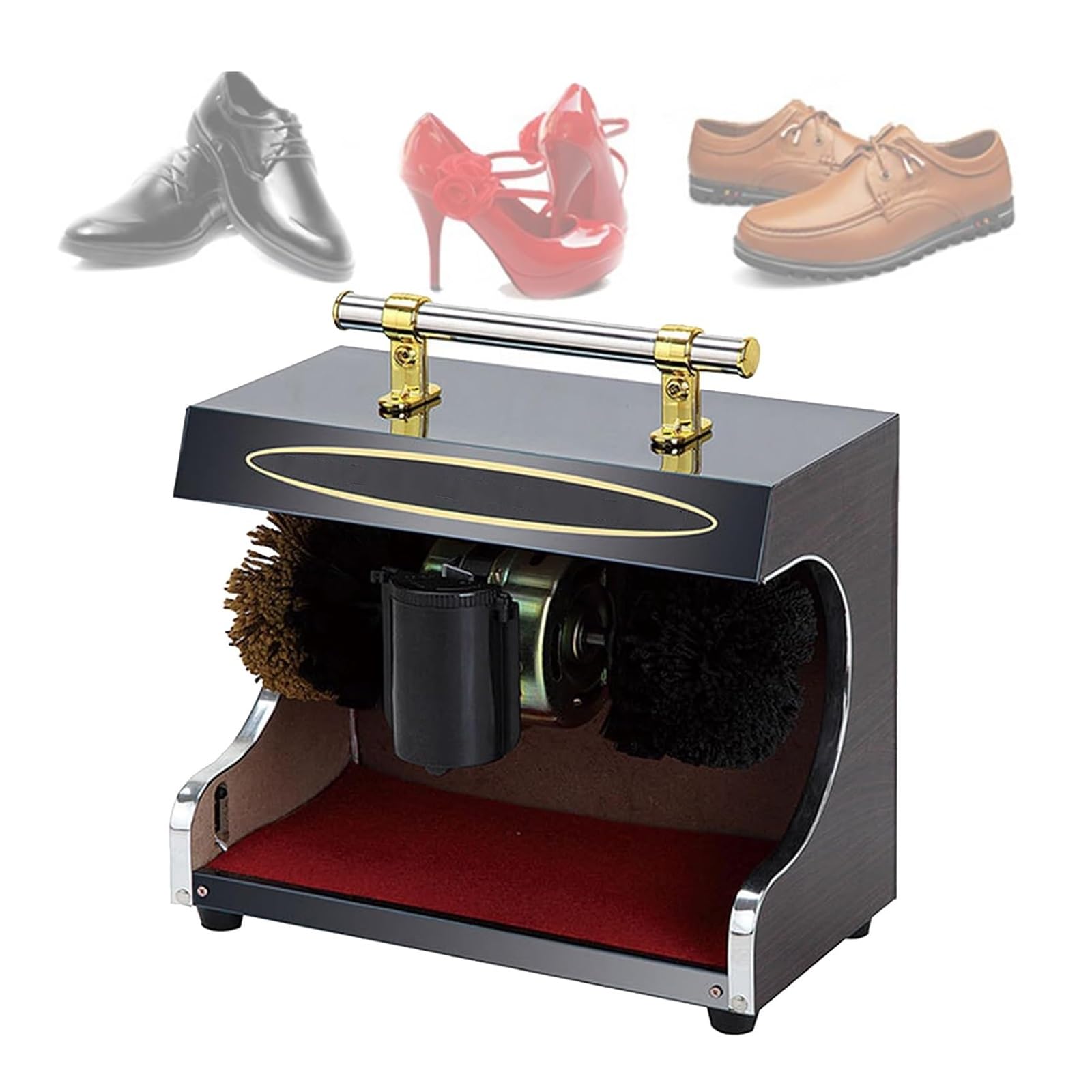 Pulidor eléctrico de zapatos, tecnología de doble cepillo e inducción, grado comercial para un rápido brillo y eliminación de polvo, construcción de acero inoxidable, ideal para hoteles y oficinas