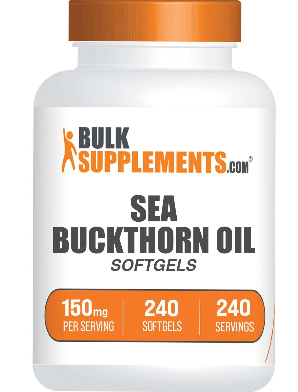 BulkSupplements.com Sea Buckthorn Oil Softgels - Sea Buckthorn Oil Supplement, Omega 7 Supplement, Herbal Supplement - Gluten Free, 1 Softgel (150mg) per Serving, 240 Softgels (Pack of 1)