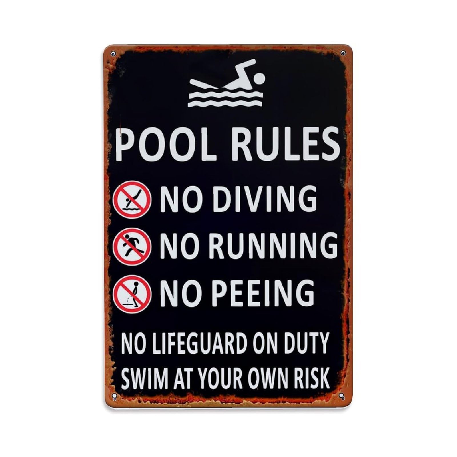 Jdfenggu Vintage Pool Rules No Diving Retro Metal Tin Sign, Metal Poster For Bar, Home, Man Cave, Kitchen, Laundry Room Art Decor 8X12 Inch