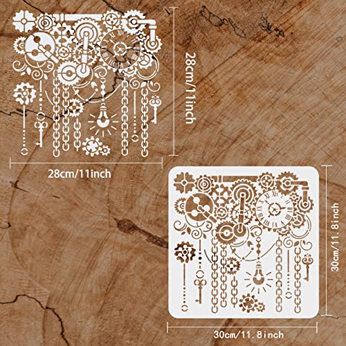 FINGERINSPIRE Gear Stencils 30x30cm Clock Painting Stencil Plastic Clock & Key & Gear Patterns Stencil Steampunk Stencils Reusable DIY Art and Craft Template for Painting on Wood Fabric Walls - Image 2