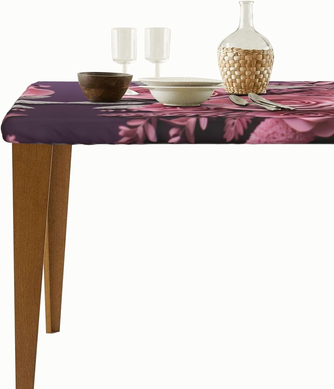 Pink Rose Bundle Tablecloth, Suitable for 5FT Tables, Waterproof, Elastic and Washable Indoor and Outdoor tablecloths image 5
