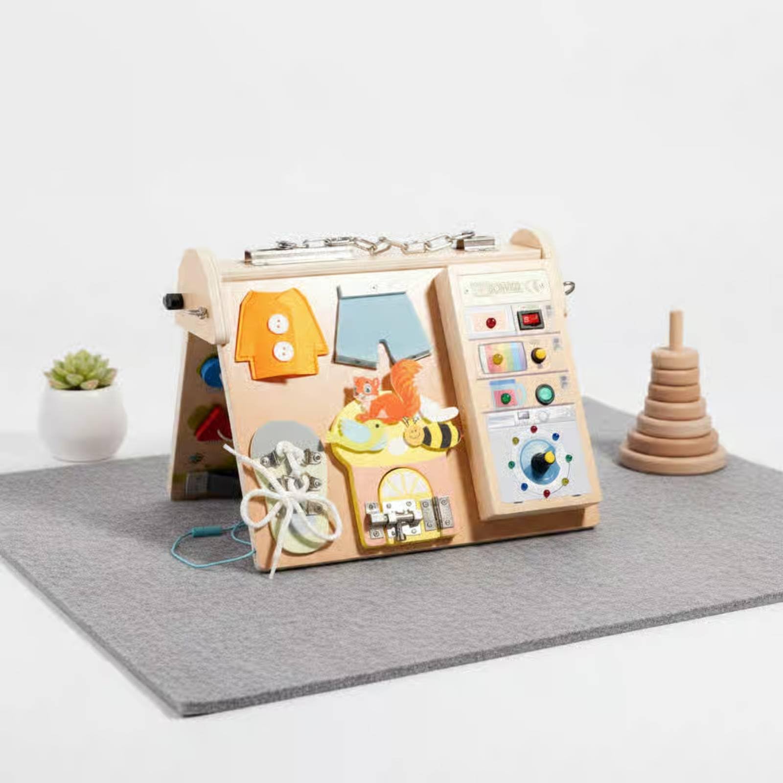 kowaku Children Learning Board Tavola Didattica Bambini Pannello Attività Gioco Educativo Portatile in Legno con LED per Attività di Interruttori E Leve
