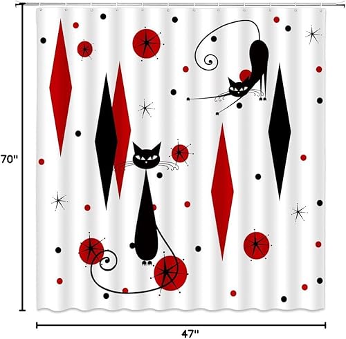 Miniatura 56 de GCTNBJL Cortina de ducha geométrica moderna de mediados de siglo, gato negro, estrellas atómicas, abstracto, rosa, negro, geométrico, retro, de los
