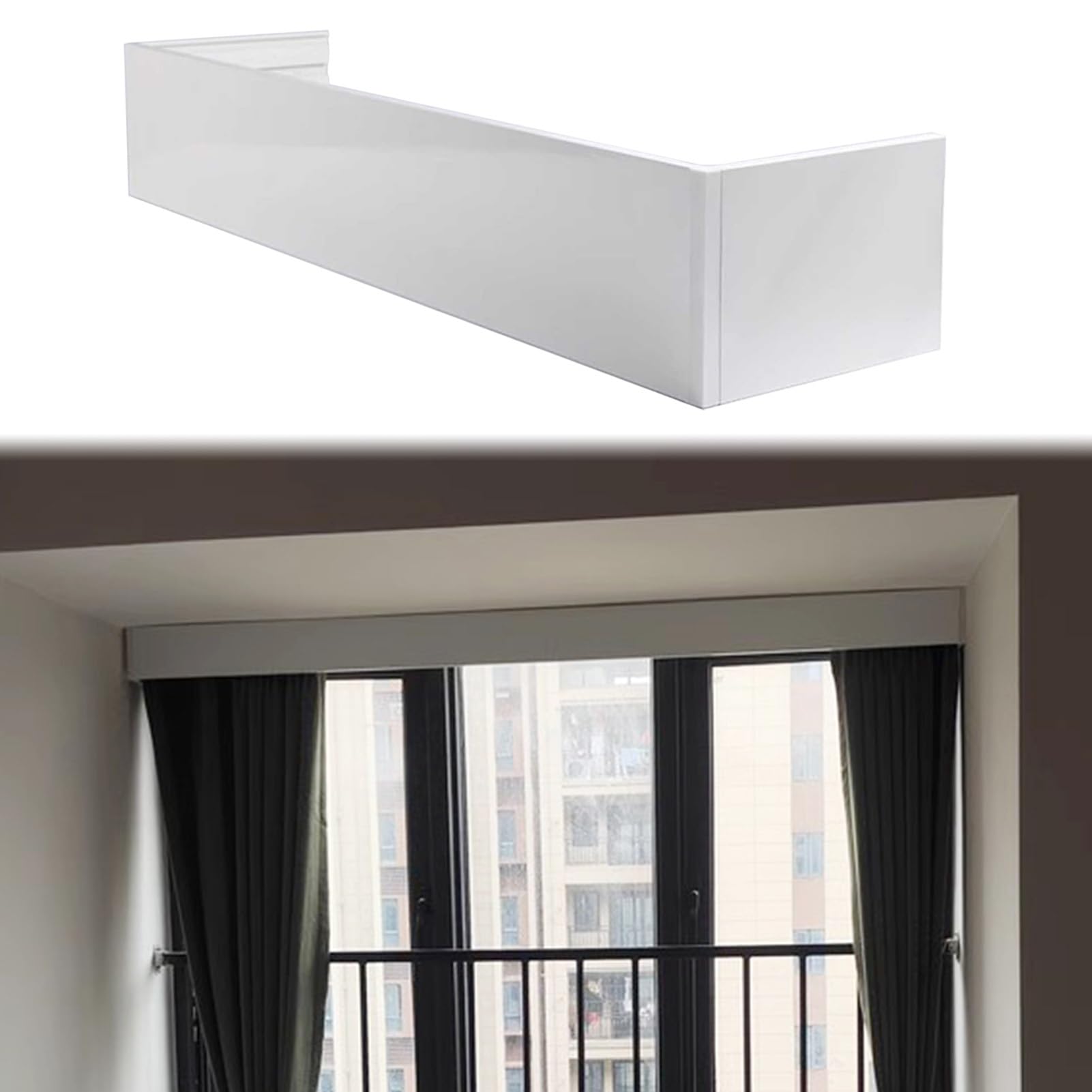 Zimgod Ceiling Mount White Curtain Pelmet Valance Box Only, Aluminum Curtain Rod Cover Wall Mounted/Ceiling Mounting, Bay Windows Curtain Track Baffle For Bedroom(,100Cm/3.2Ft)