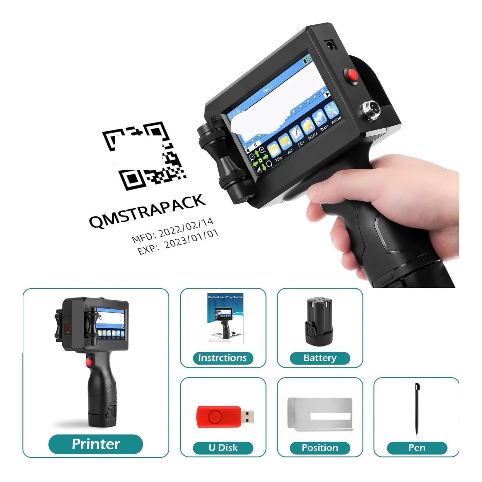 Impresora De Inyección Portátil 12,7mm: Imprime Texto, Códigos QR, Barras, Fechas Y Logos En Cartón, Metal Y Plástico