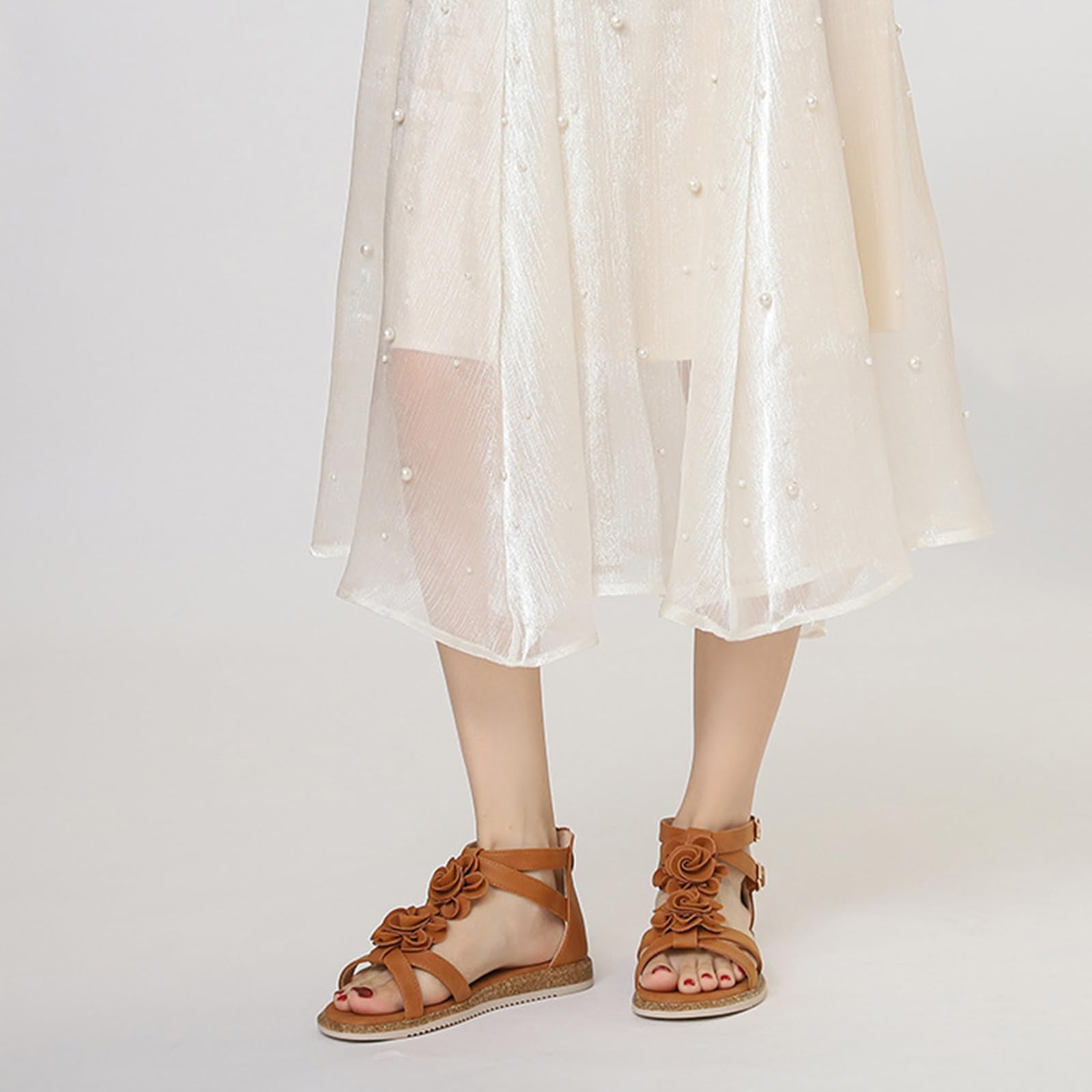 Sandalias boho mujer sandalias romanas planas mujer sandalias florales mujer tiras cruzadas tobillo cremallera trasera punta abierta playa caminar vacaciones viaje mar