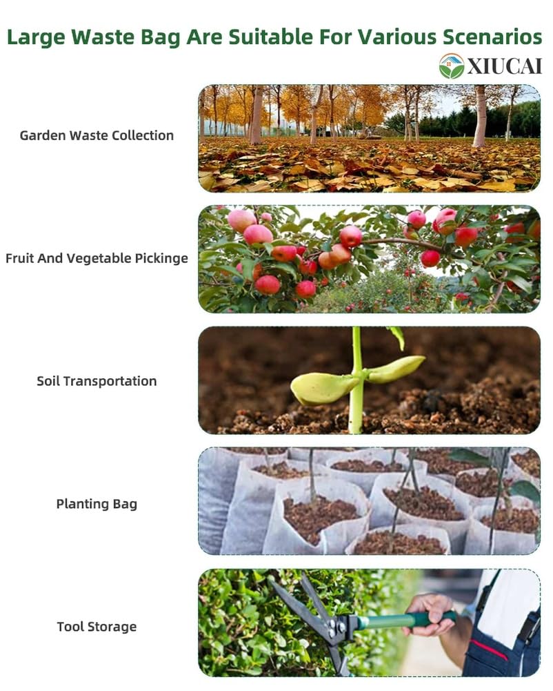 2 Sacchi Riutilizzabili 500L per Rifiuti Verdi | con 1 Paio di Guanti per Prato, Foglie e Residui Giardino,2bags 1glove