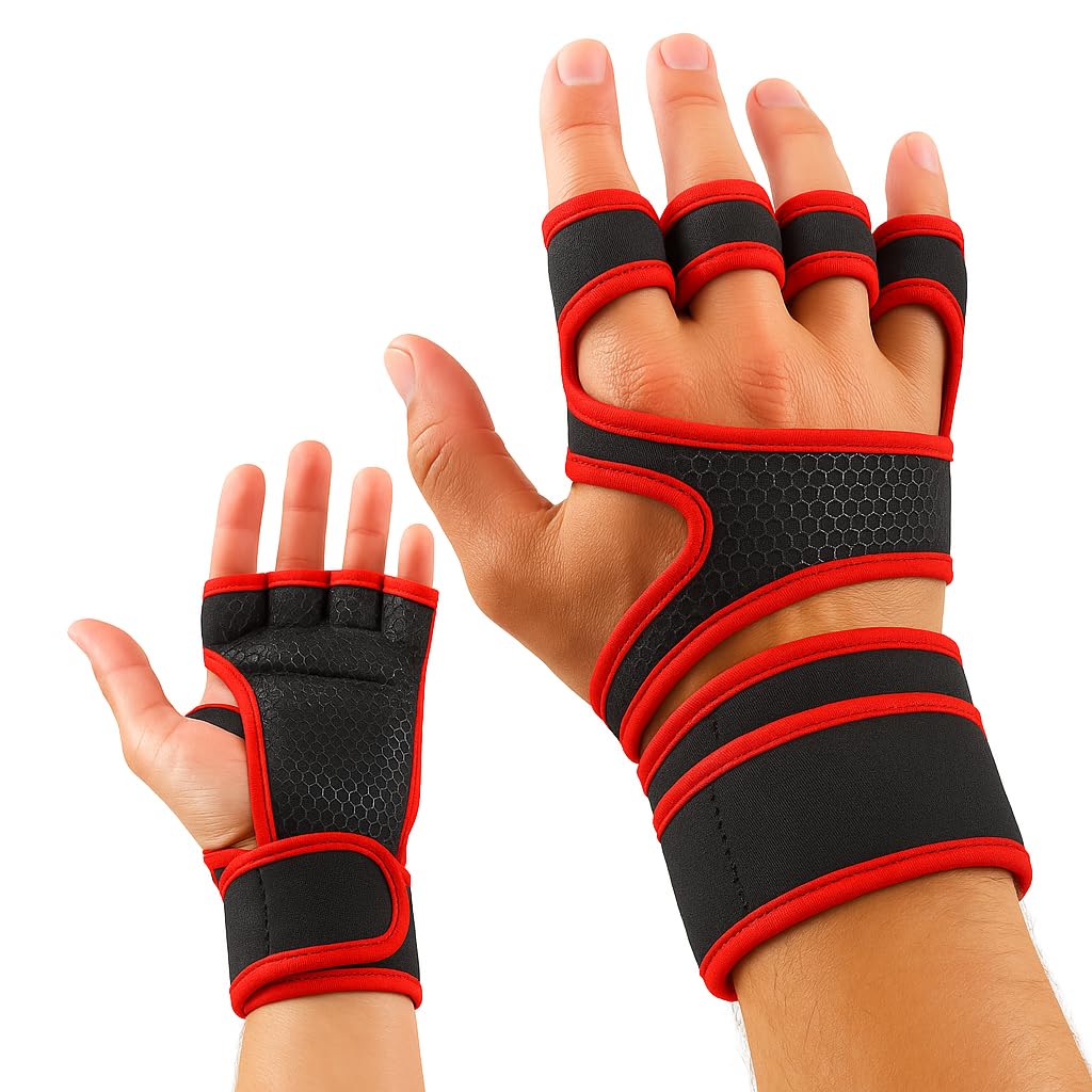 BADOWL Gym Gloves for Men & Women with Wrist Support Accessories for Training & Exercise | Gym Gloves Men Workout, Sport Glove & Fitness Gloves (Red-XL)-image-36