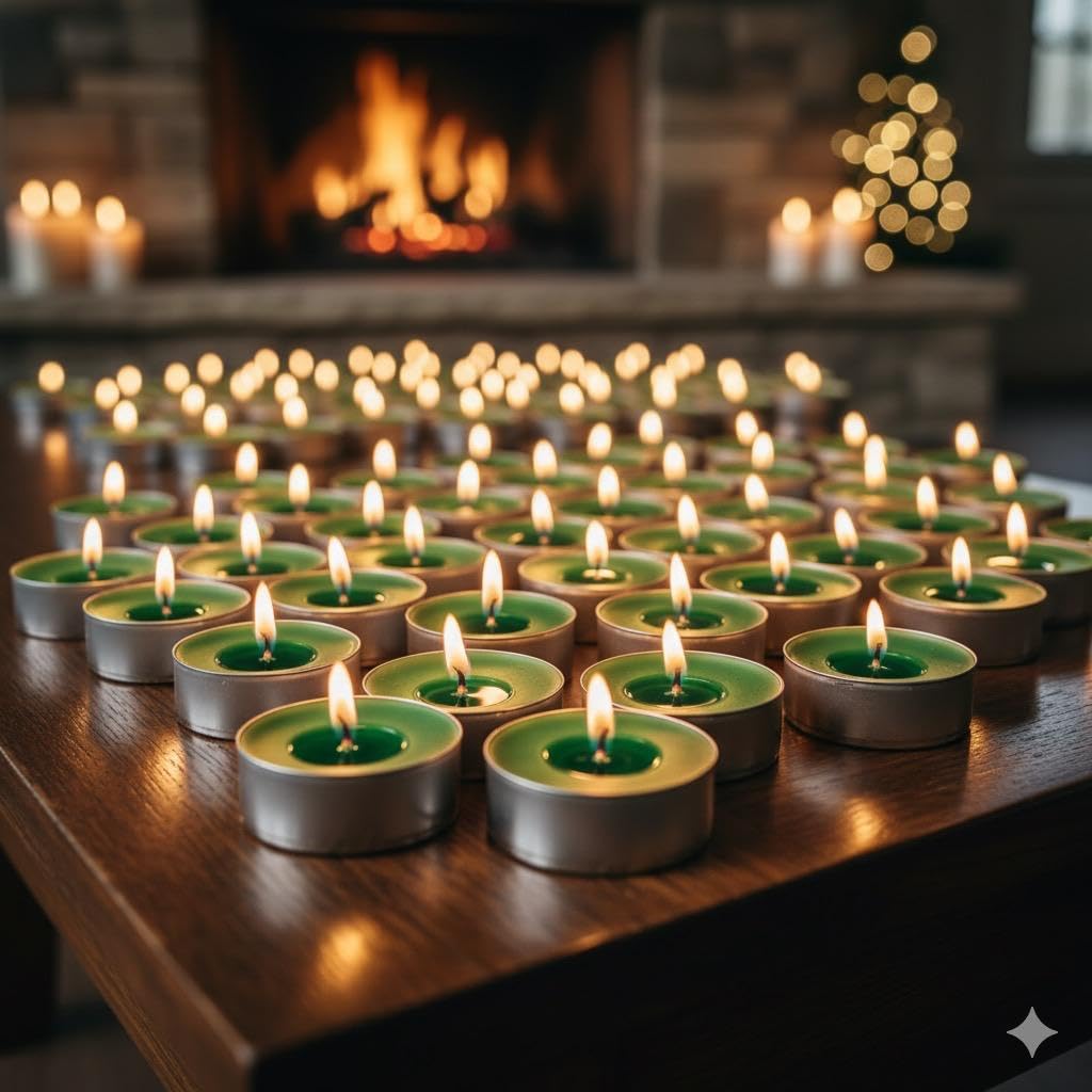 Teezori Tea Light Smokeless Candle, Paraffin Wax, Green, 50 Pieces, for Diwali Decoration Lightning, Party, Long Burning