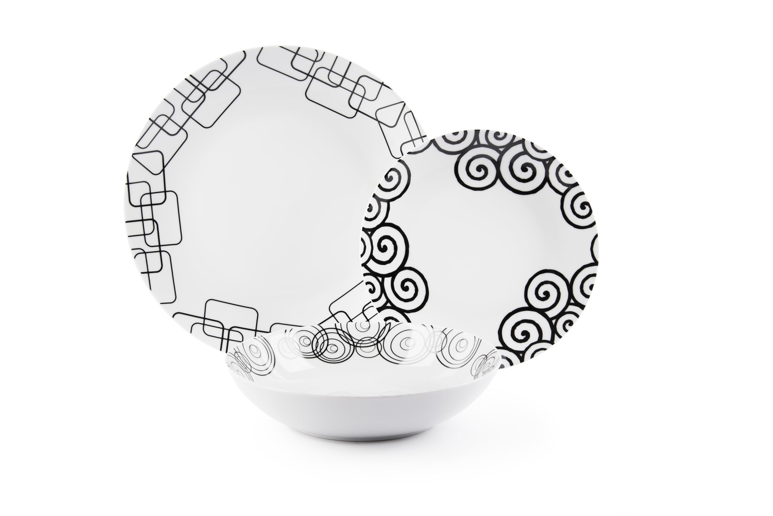 Excelsa Magic Black serwis obiadowy, 12 sztuk, porcelana, zestaw 4 osób, biały i czarny, wielokolorowy
