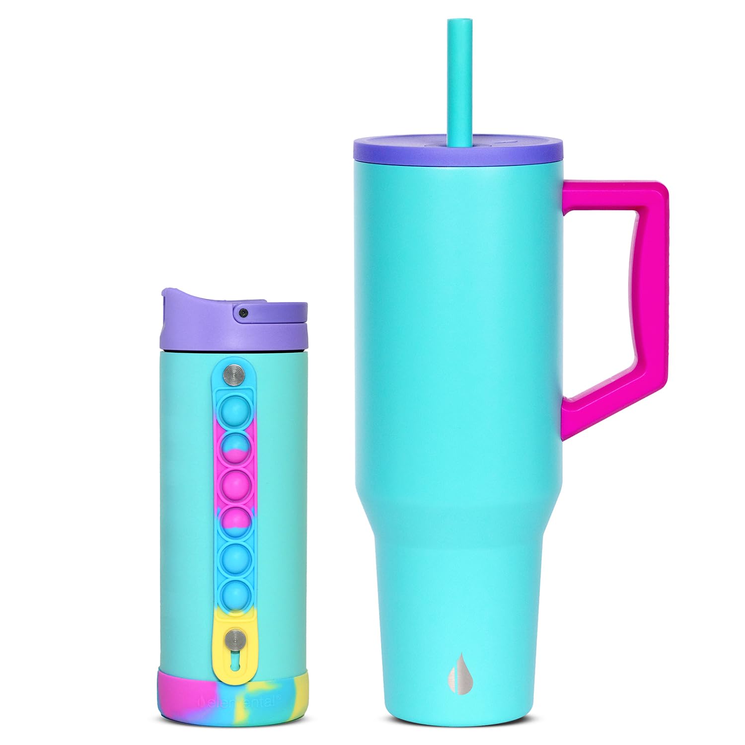 Elemental 14oz Iconic Kids Water Bottle with Pop It Handle 40oz Tumbler with Handle and Straw - Blue
