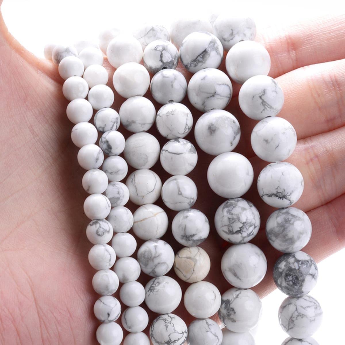 ZP Perle di pietra naturale cotte in vetro bianco rotondo