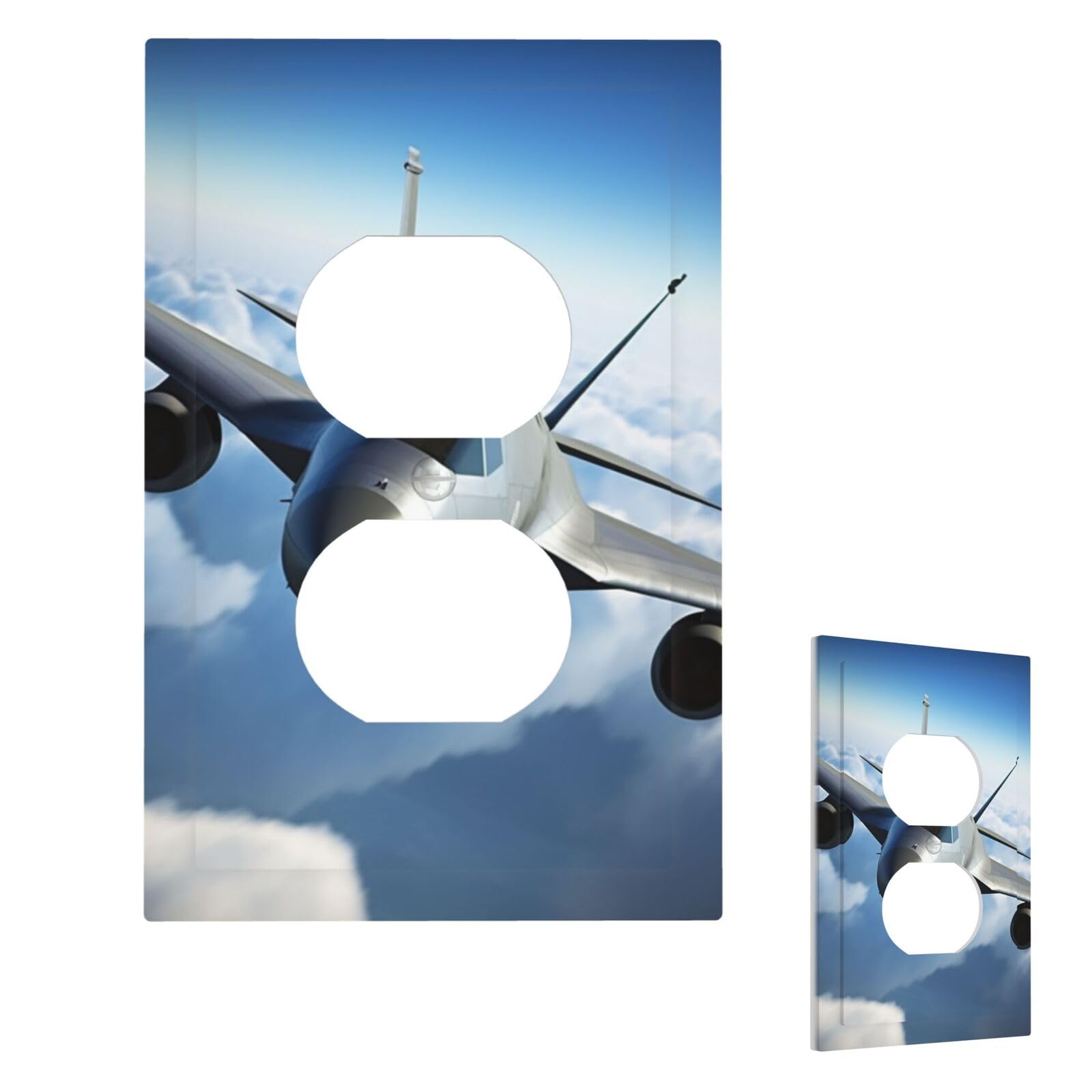 Fekiloot Duplex Flying Airplane Wall Plate Cover Modern Decorative 1 Gang Light Switch Cover Unbreakable Receptacle Outlet Covers For Living Room Bedroom Home Decor