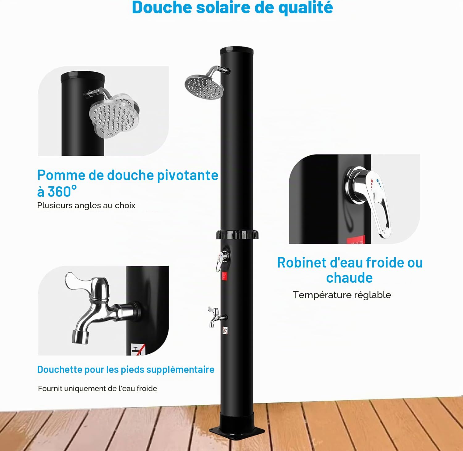35 litres Douche Solaire Extérieure pour Jardin et Piscine avec Oxford Housse de Protection - Douches de Jardin Réglable avec Robinet, Température Maximale de 60°C