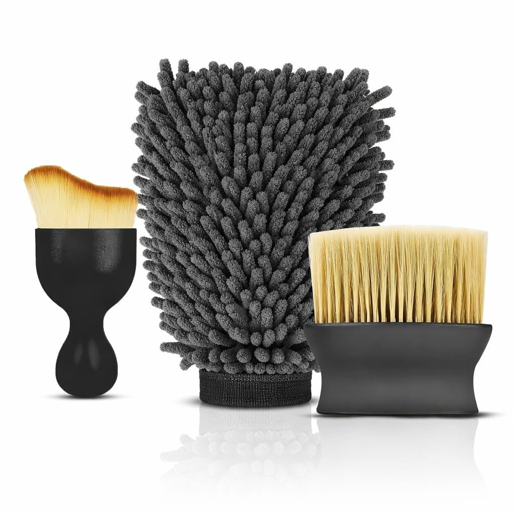 premium car detailing brush with microfiber chenille wash mitt | scratch-free cars wash glove, interior, dashboard & ac vent cleaner, auto detailing accessories for car suv bike. (s04)