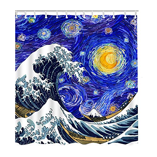 WONDERTIFY Van Gogh’s Starry Sky Hokusai Great Wave Shower Curtain Bathroom Curtains, Machine Washable, Water-Repellent, 72 by 72 Inches WONDERTIFY Van Gogh’s Starry Sky Hokusai Great Wave Shower Curtain Bathroom Curtains, Machine Washable, Water-Repellent, 72 by 72 Inches