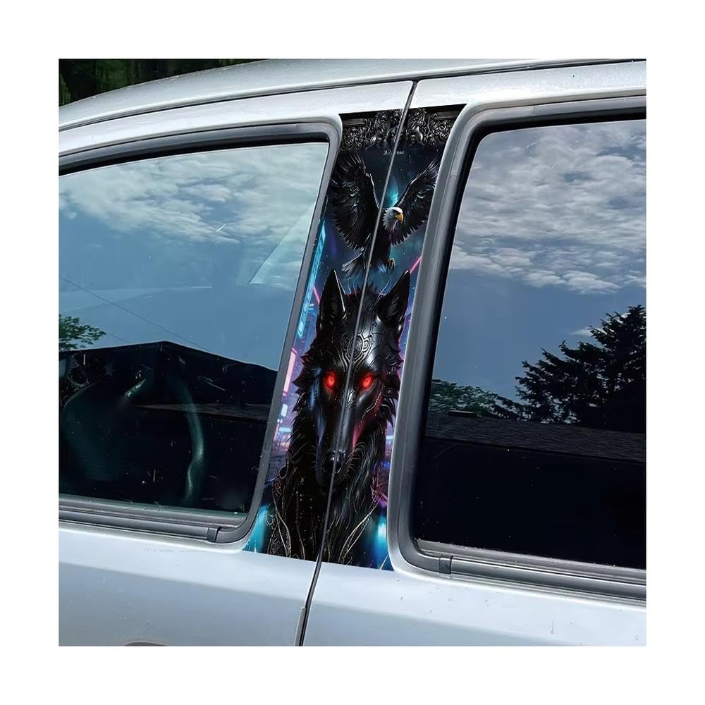 Bertdcx One Color Car Pillar Decals Waterproof Stickers Cyber Mechanical Wolf Eagle Glossy Material Protective Film Auto Parts