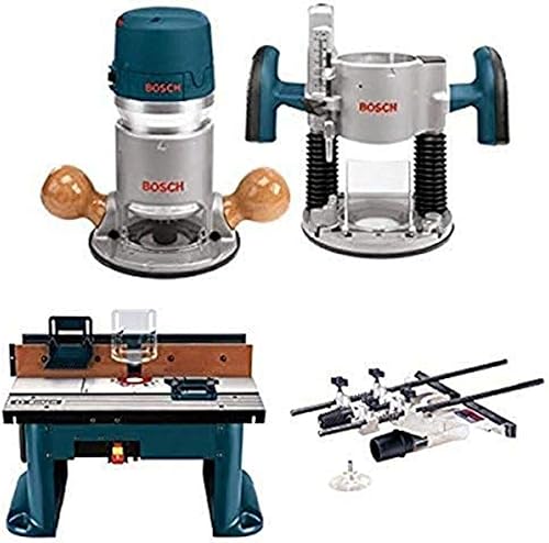 Bosch 1617EVSPK Kit de enrutador de velocidad variable de 12 amperios y 2-1/4 caballos de fuerza con base fija y mesa de enrutador de mesa y guía de