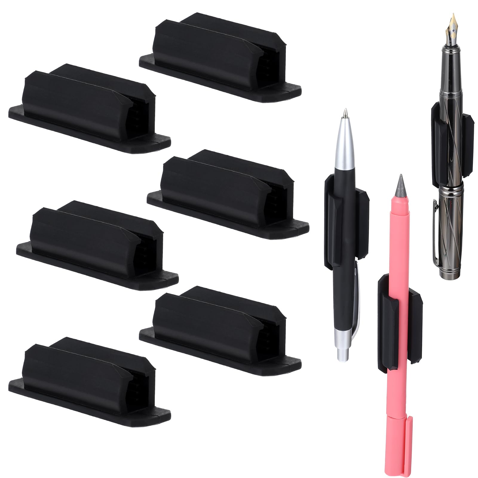HAOXYO Lot De 6 Porte-Stylos Adhésifs En Silicone – Clip Bureau Mur Pour Crayons, Marqueurs, Pinceaux (Noir, Gris, Blanc)