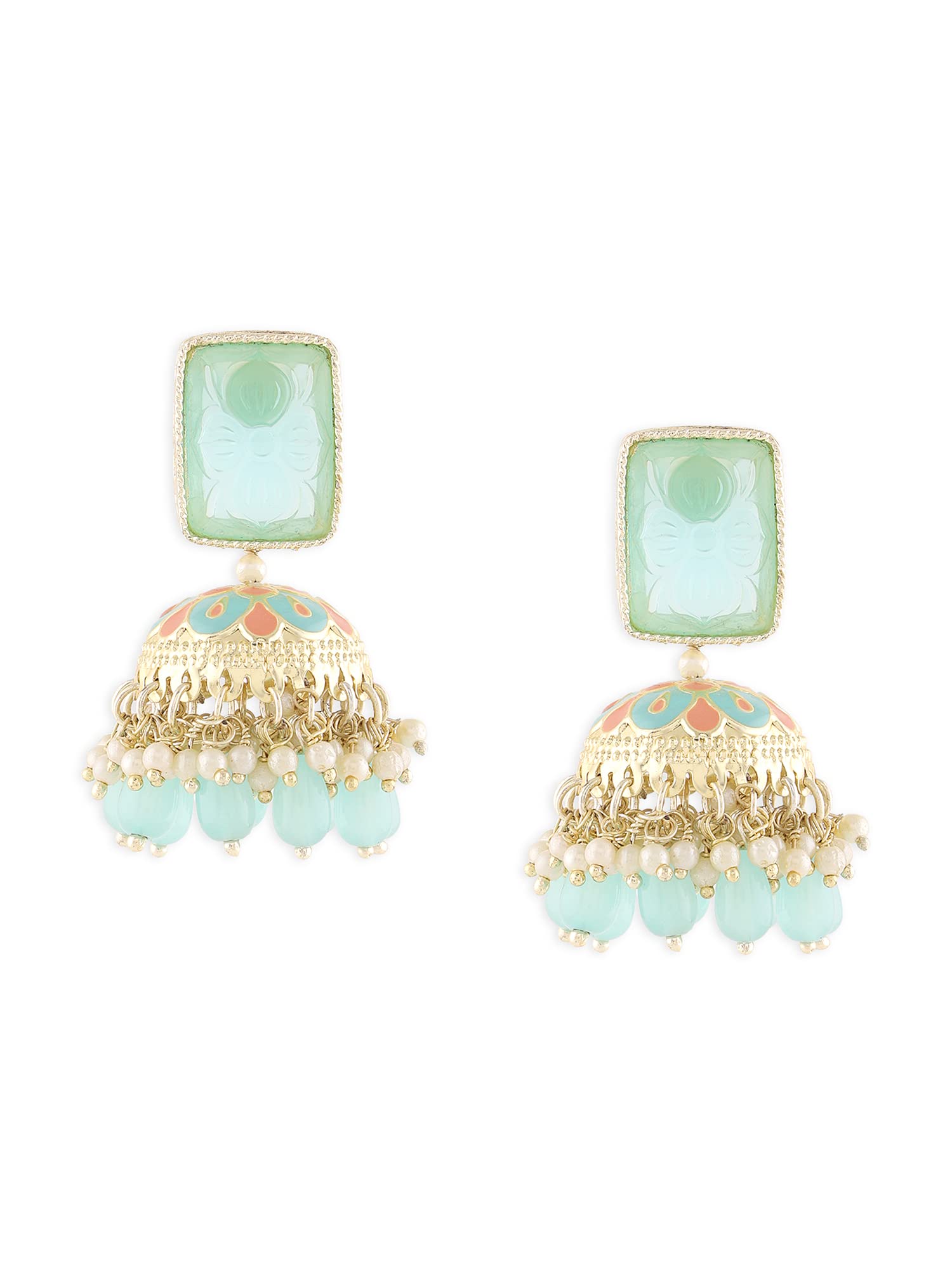 Zaveri Pearls Turquoise Peach Meenakari Cluster Beads Drop Jhumki Earring For Women-ZPFK15442 (B0BTVRD3B1) Amazon Price History, Amazon Price Tracker