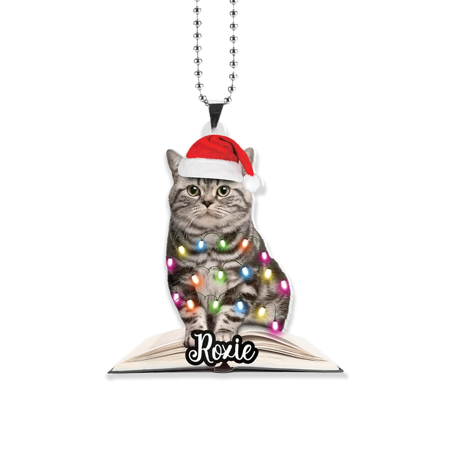 Elivita Cat & Book Christmas Lights Ornament, Cat Christmas
