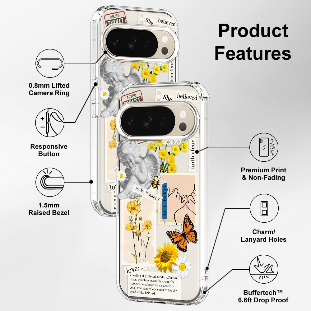 MOSNOVO Case for Google Pixel 10 & Pixel 10 Pro, [Buffertech 6.6ft Military-Grade Drop Protection] [Anti Peel Off Tech] Clear TPU Bumper Phone Case Cover Design - Cute Cherry — view 570