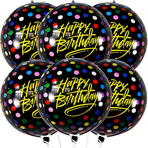 Jumbo 22 Inch Happy Birthday Balloon - Pack of 6 | Big 360 Degree 4D Sphere Round Colorful Mylar Birthday Balloons | Floating Happy Birthday Foil Balloons for Men | Polka Dots Balloons for Birthday