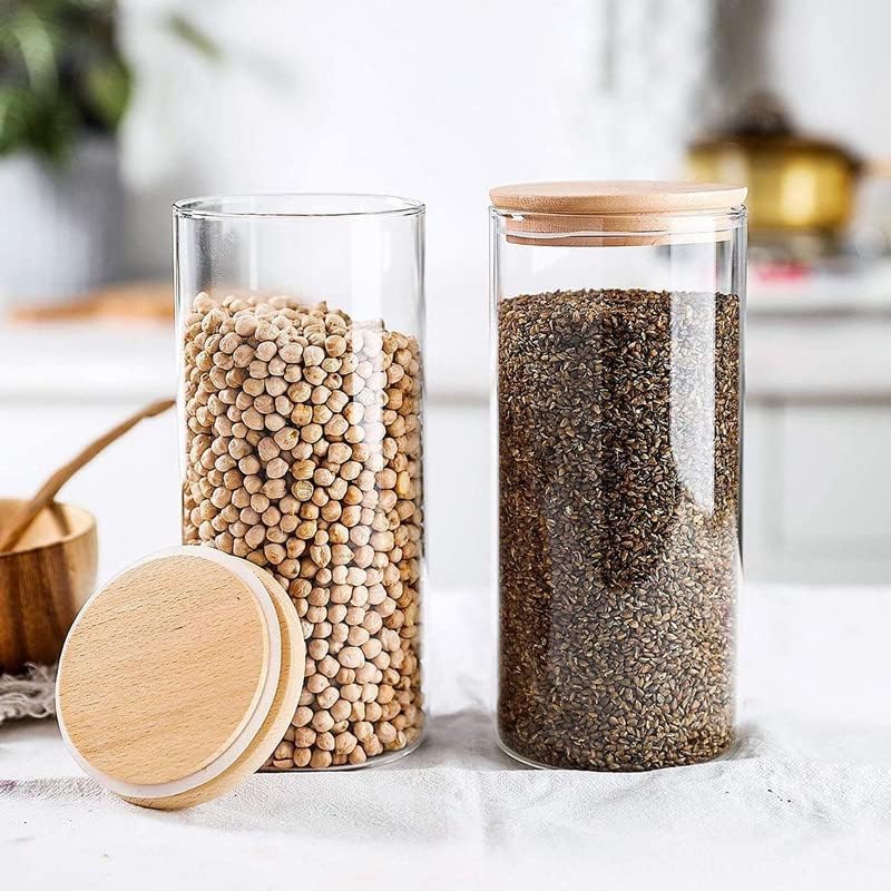1050 ml Kitchen Storage Borosilicate Glass Jar & Container with Air Tight Bamboo Wooden Lid, Crystal Clear Set (Pack of 1)