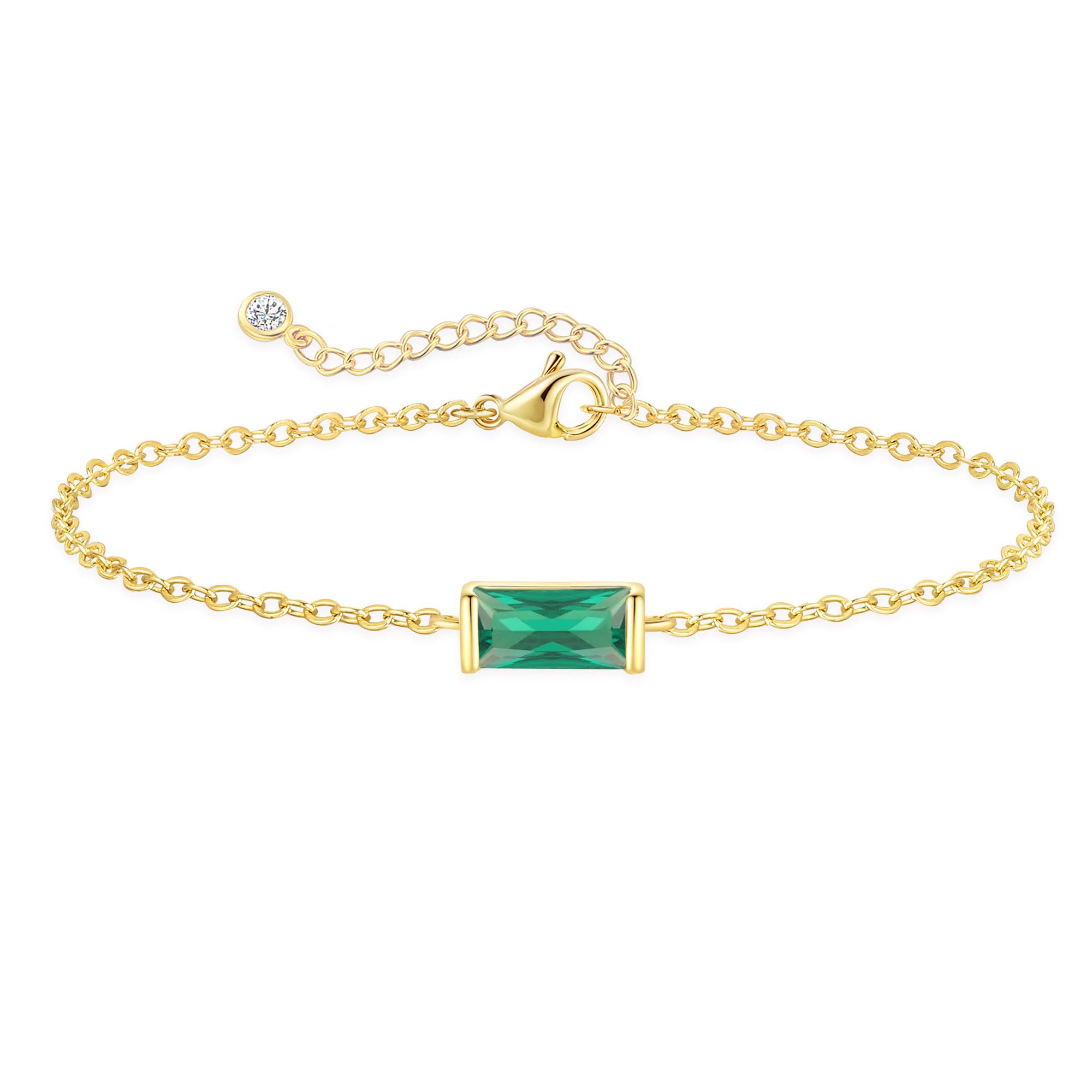 Birthstone Gold Bracelets for Women Non Tarnish Trendy Dainty 14K Gold Plated Bracelet Stack Stackable Blue Green May Emerald Friendship Bracelets Jewelry Gifts for Mom Best Friend