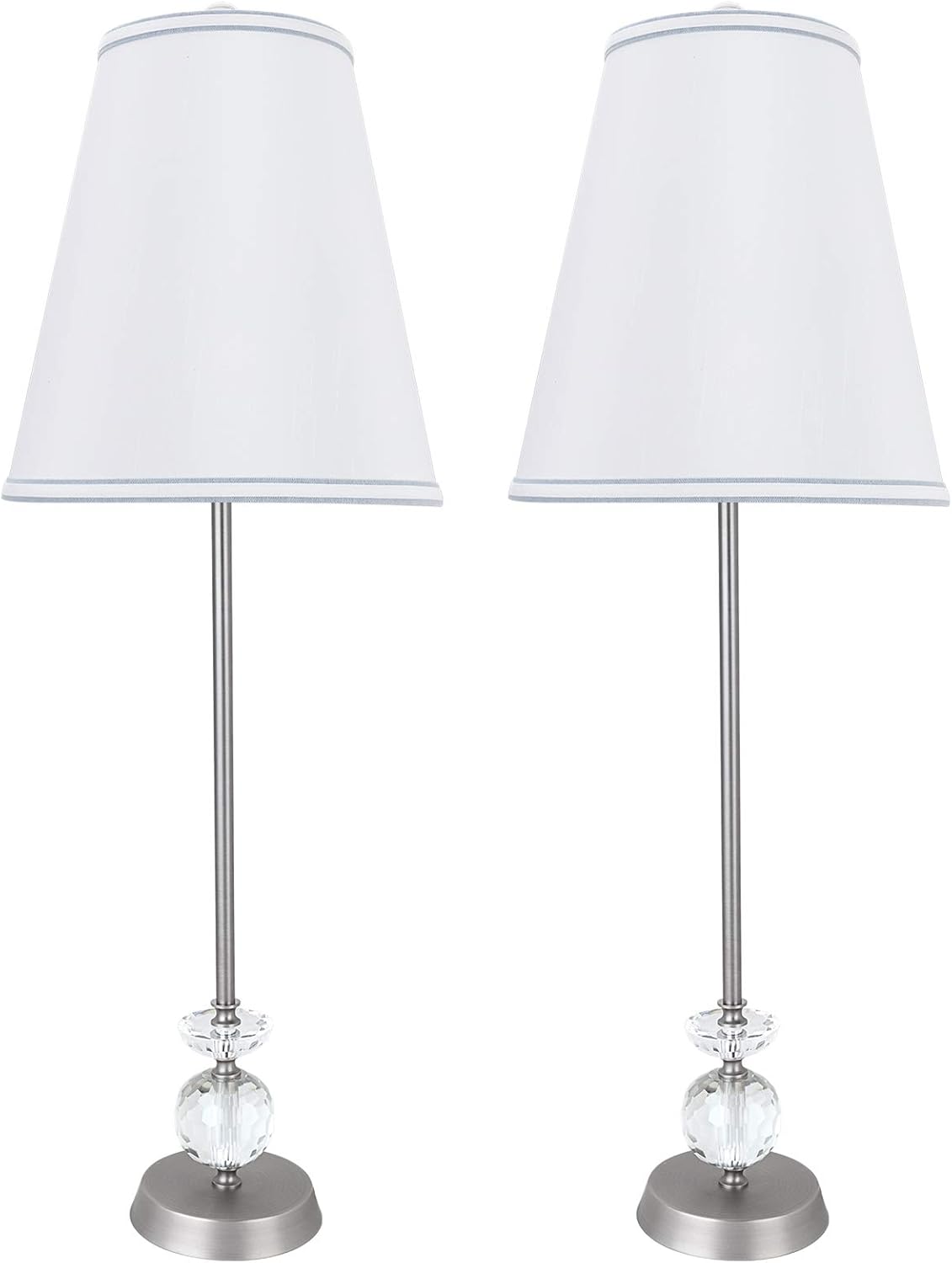 Aspen Creative 40152-12, Two Pack Set – 30" High Transitional Metal & Crystal Table Lamp, Chrome Finish and Hardback Empire Shaped Lamp Shade in Off White, 10" Wide