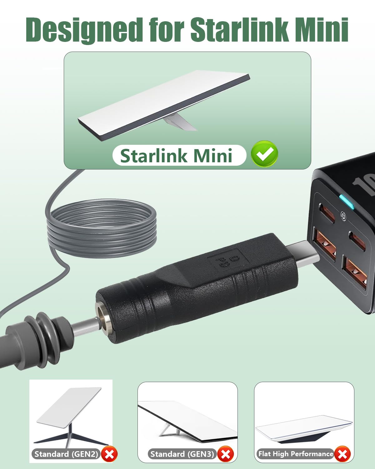 Starlink - Mini cavo di alimentazione, adattatore da USB C a DC, presa DC a spina di tipo C, Starlink mini USB-C, USB-C PD DC 5521, 5,5 mm adattatore per Starlink Mini Satellite (2)