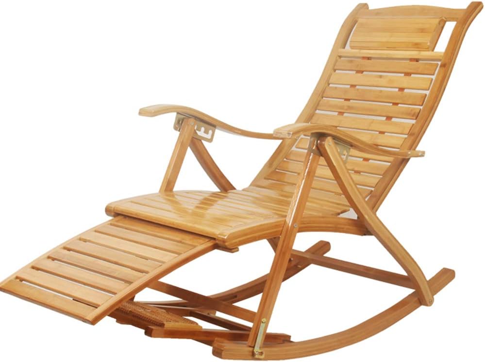 N / A Bamboo Rocking ChairFolding Chair, Adjustable Footrest Bamboo Rocking Chair, Wooden Outdoor Elderly Park Leisure Back Chair