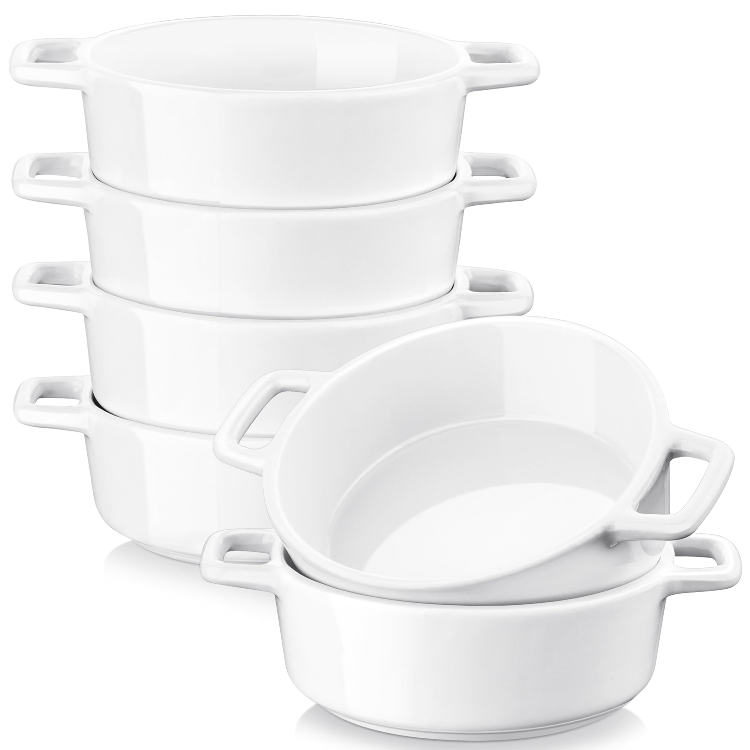 LOVECASA, 200ml Ramequin Dish Moule à Soufflé, Sets de Pâtisserie en Porcelaine 6 Pièces pour Brûlée, Quiché, Tarte, Pasta-14,5cm, Rond