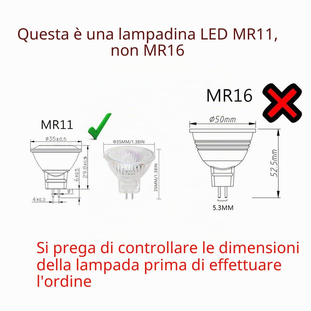 MR11 - Lampadina alogena 12 V 35 W GU4 Bi-Pin Base Spotlight dimmerabile, diametro 35 mm, luce bianca calda, 2800 K (confezione da 6)