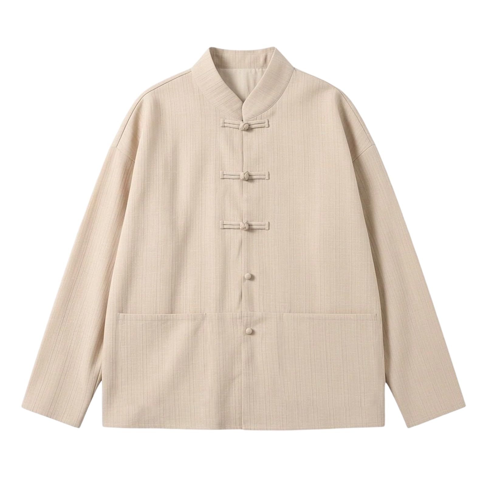 Costume tang pour homme - Blazer en lin pour le printemps et l'été - Veste de costume simple - Bouton cranté - Veste avec poche - Style rétro traditionnel - Mélange coton et lin - Col montant