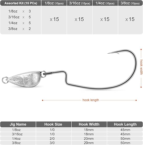 Miniatura 6 de OJY&DOIIIY - Ganchos pesados de Texas Rig Heads, sin malas hierbas, para pesca de lubina, 18 316 14 38 onzas
